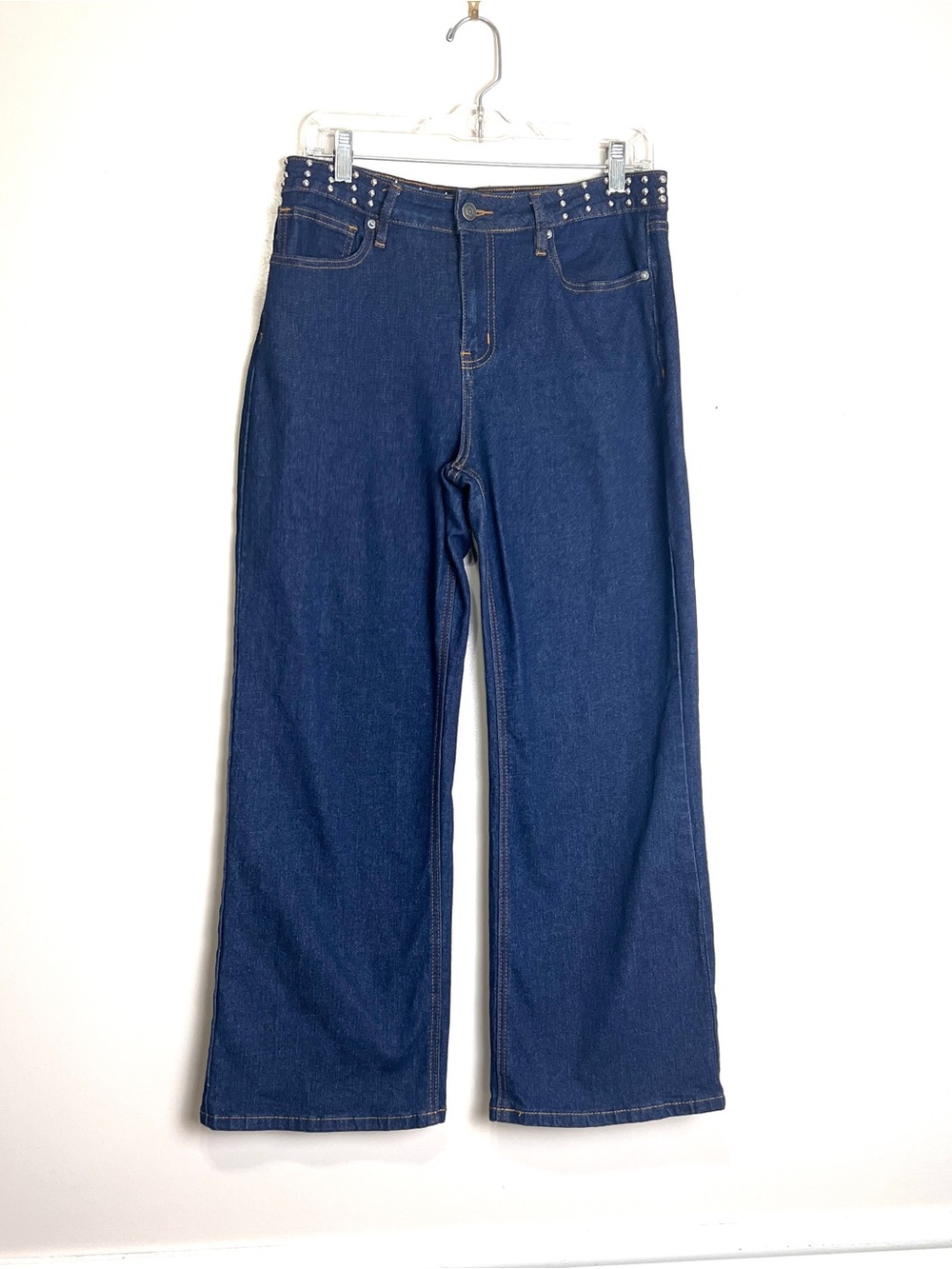 Vigoss High Rise Wide-Leg Jeans Size 9/29, Studded Waistband, Stretch, EUC